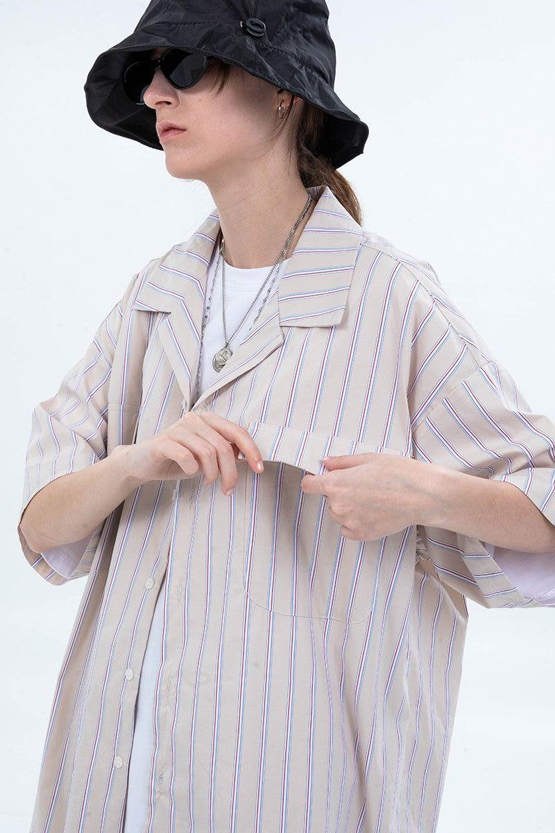 Center of Rotation Plaid Striped Cuban Shirt