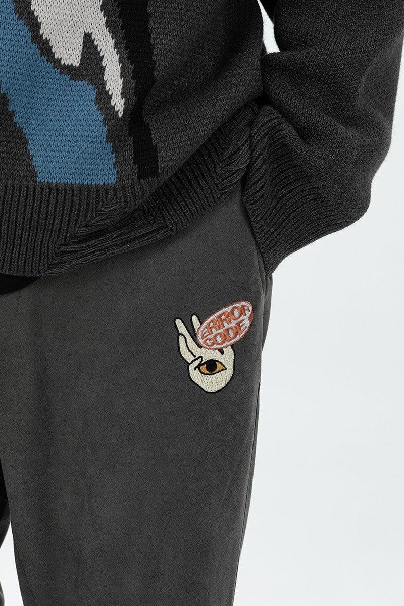 Error Code Embroidered Logo Suede Trousers