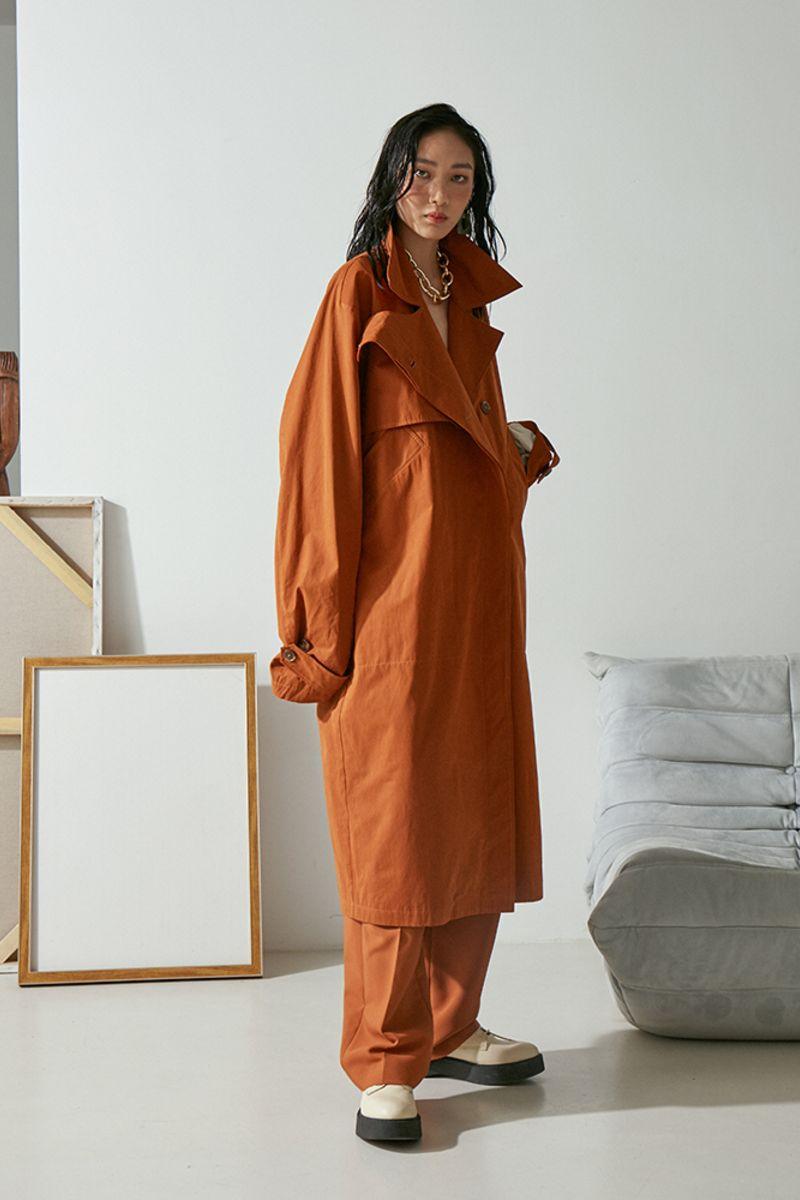 Mix7 Camel Orange Belted Trench Coat