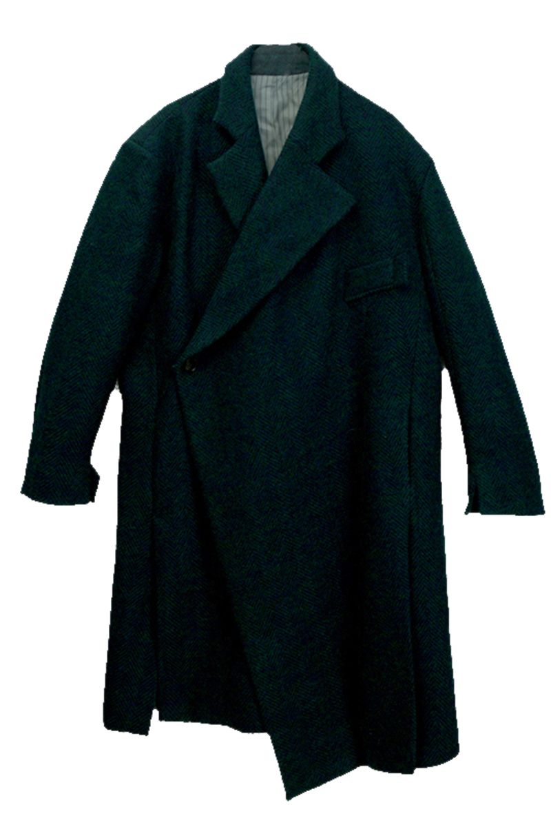 Mix7 Herringbone Asymmetrical Woolen Coat