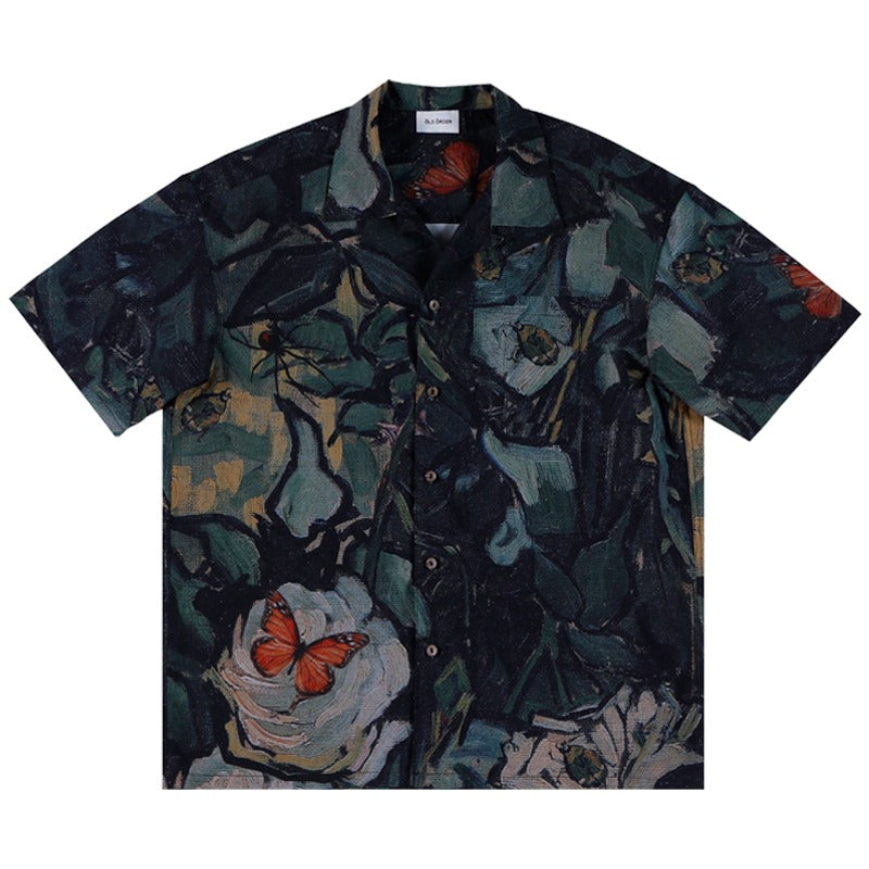 OO Oil Painting Flower Cuban Shirt