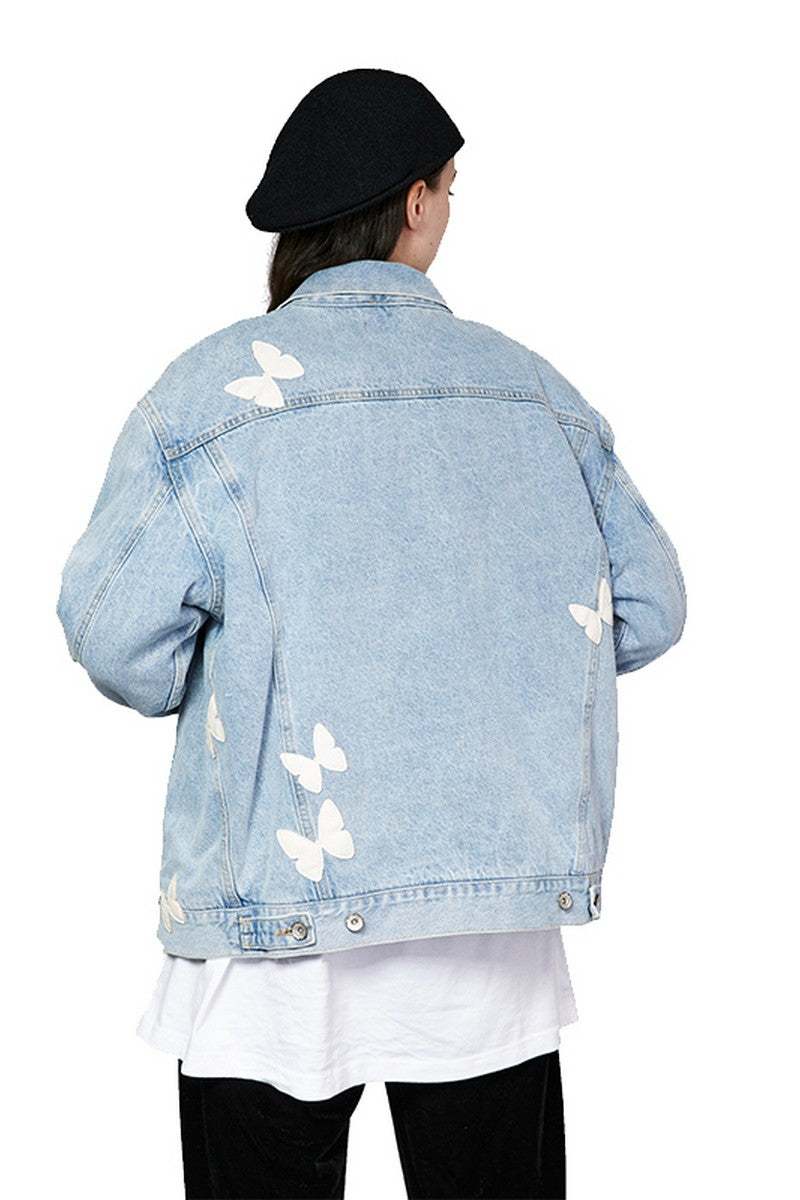 Old Order Embroidered Butterflies Washed Jeans Jacket