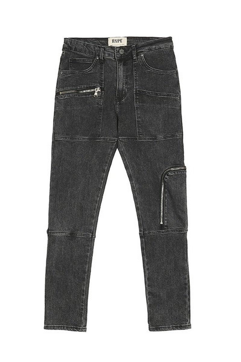 CZ Zipper Pockets Washed Jeans