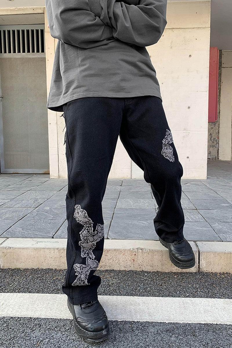 CZ Lace Embroidered Ghosts Flared Trousers