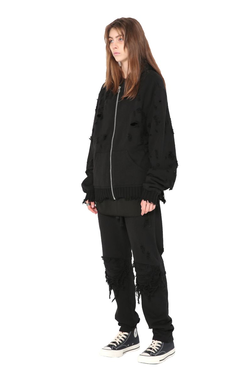 Unknown World Distressed Zipper Hoodie