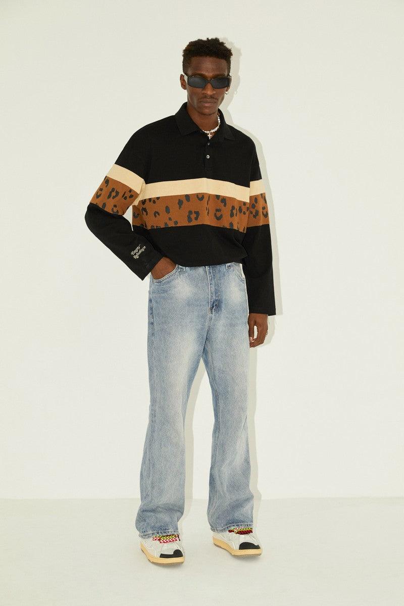 Empty Reference Striped Stitched Long Sleeves Polo