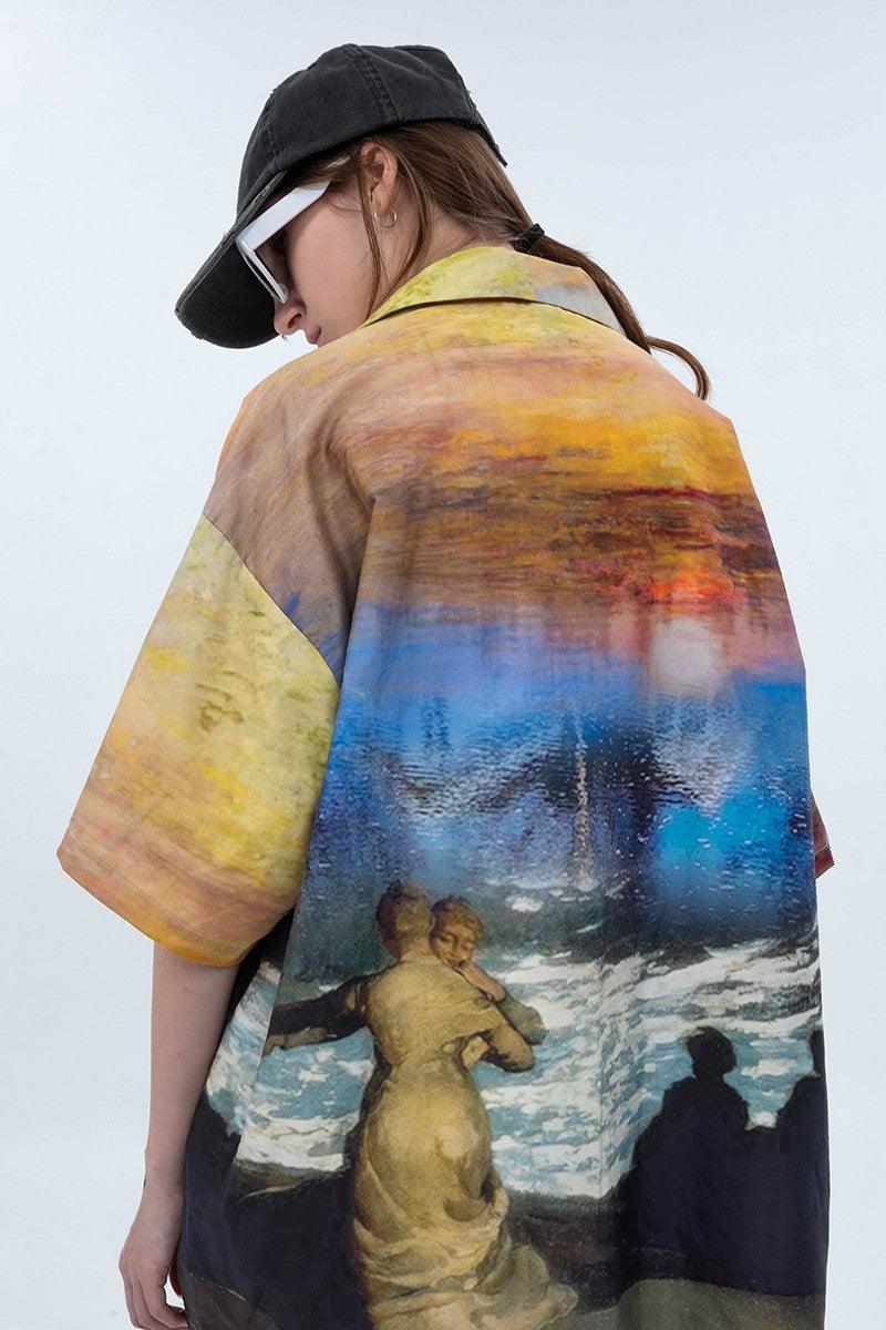 Center of Rotation Sunset Landscape Cuban Shirt
