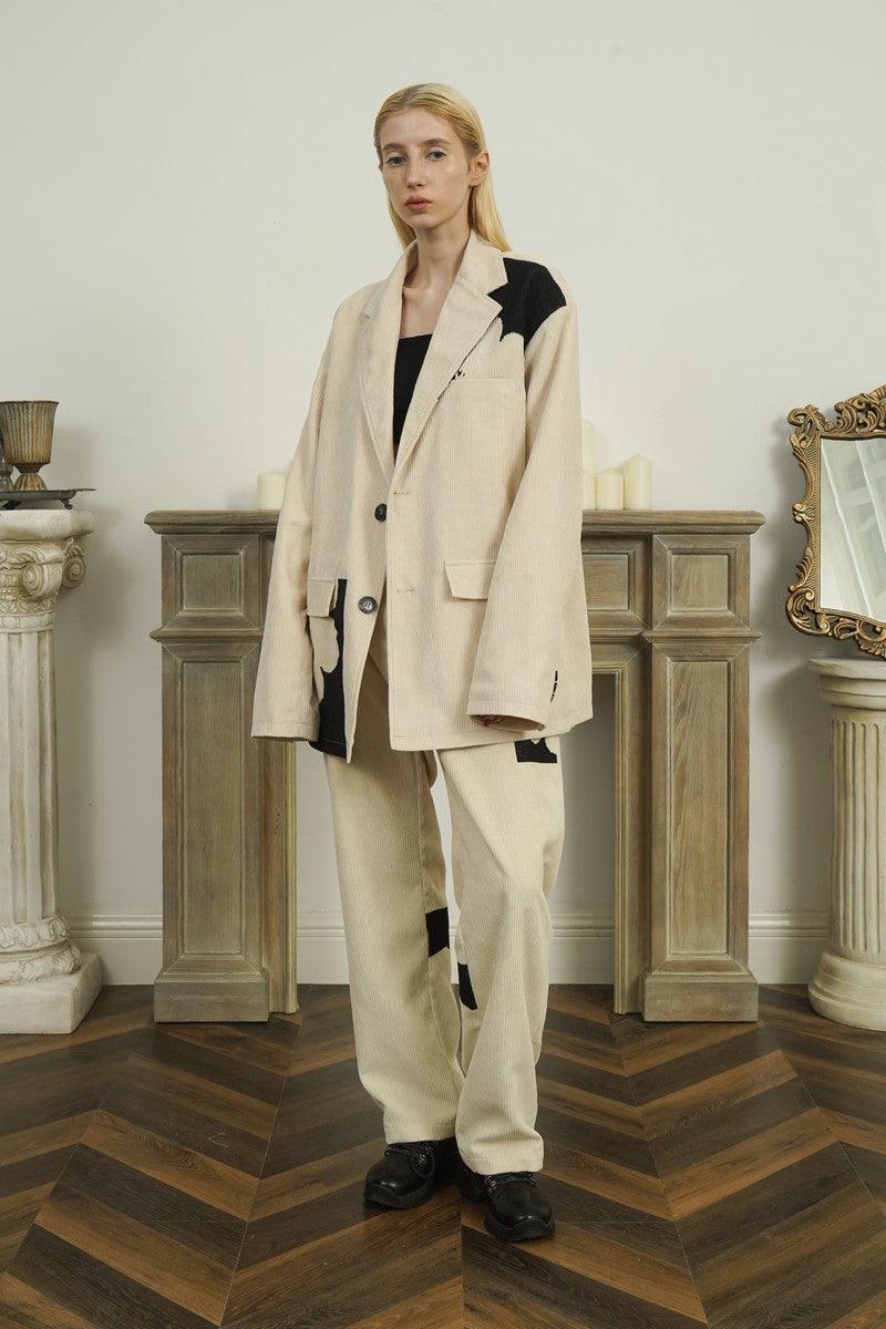 Empty Reference Flower Corduroy Straight Trousers