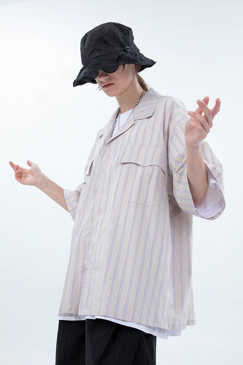 Center of Rotation Plaid Striped Cuban Shirt