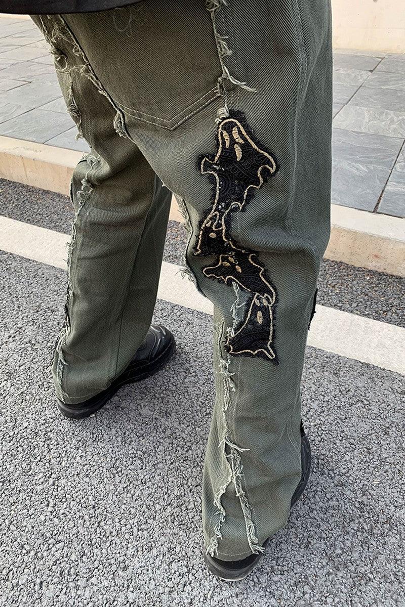CZ Lace Embroidered Ghosts Flared Trousers