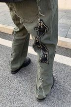 CZ Lace Embroidered Ghosts Flared Trousers