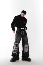Distressed Loose Flared Jeans
