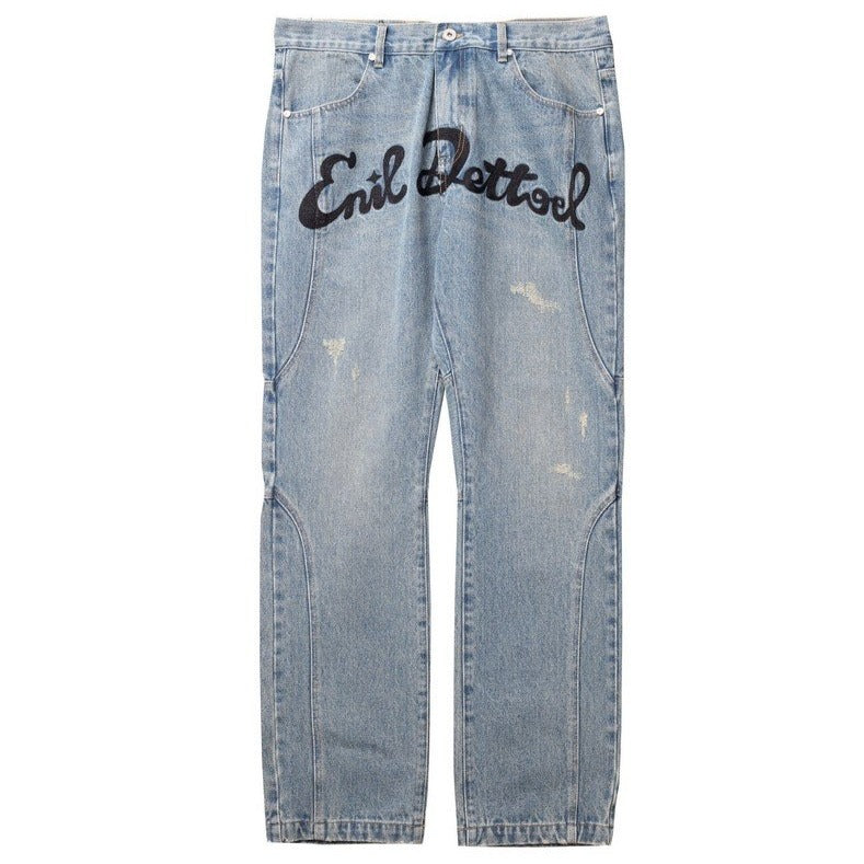 STEEPC Embroidered Logo Washed Jeans