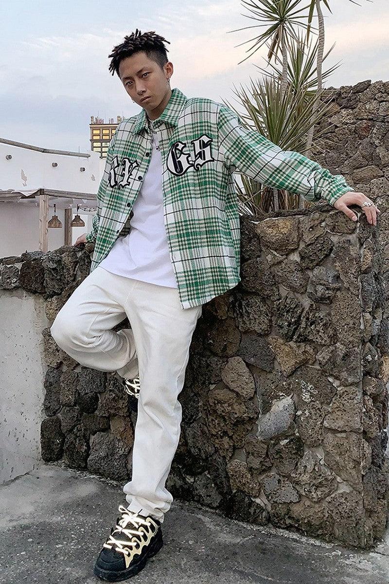 CZ Embroidered Plaid LS Shirt