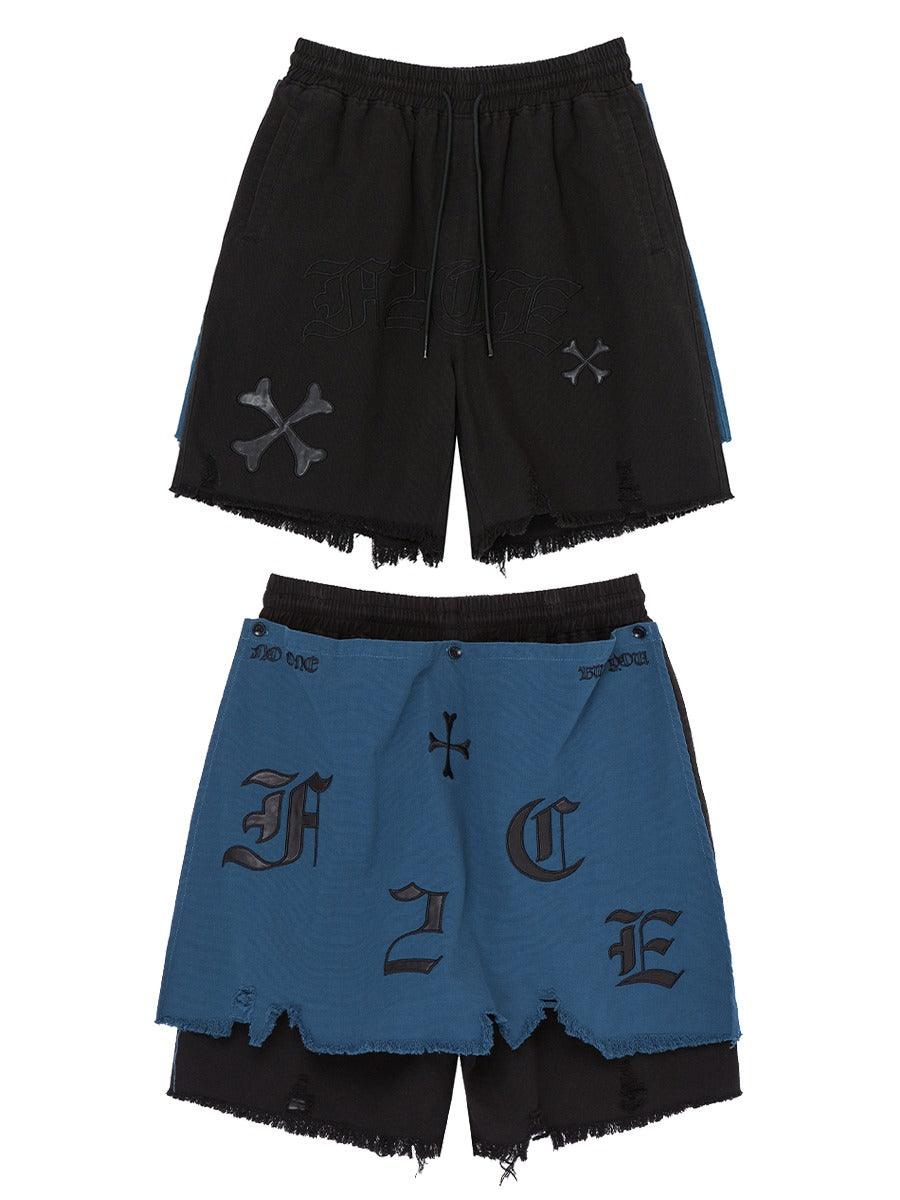 F2CE Two-Piece Leather Embroidered Shorts