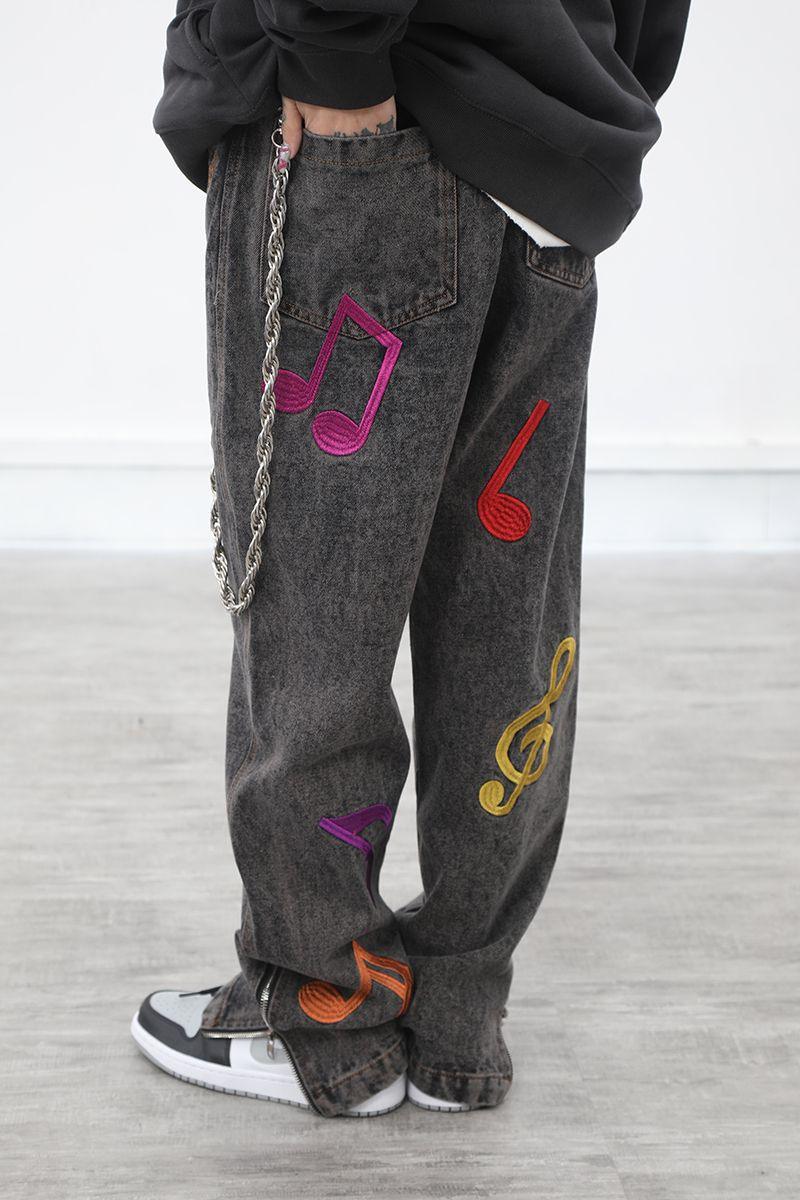 CZ Embroidered Musical Notes Jeans - UK Only