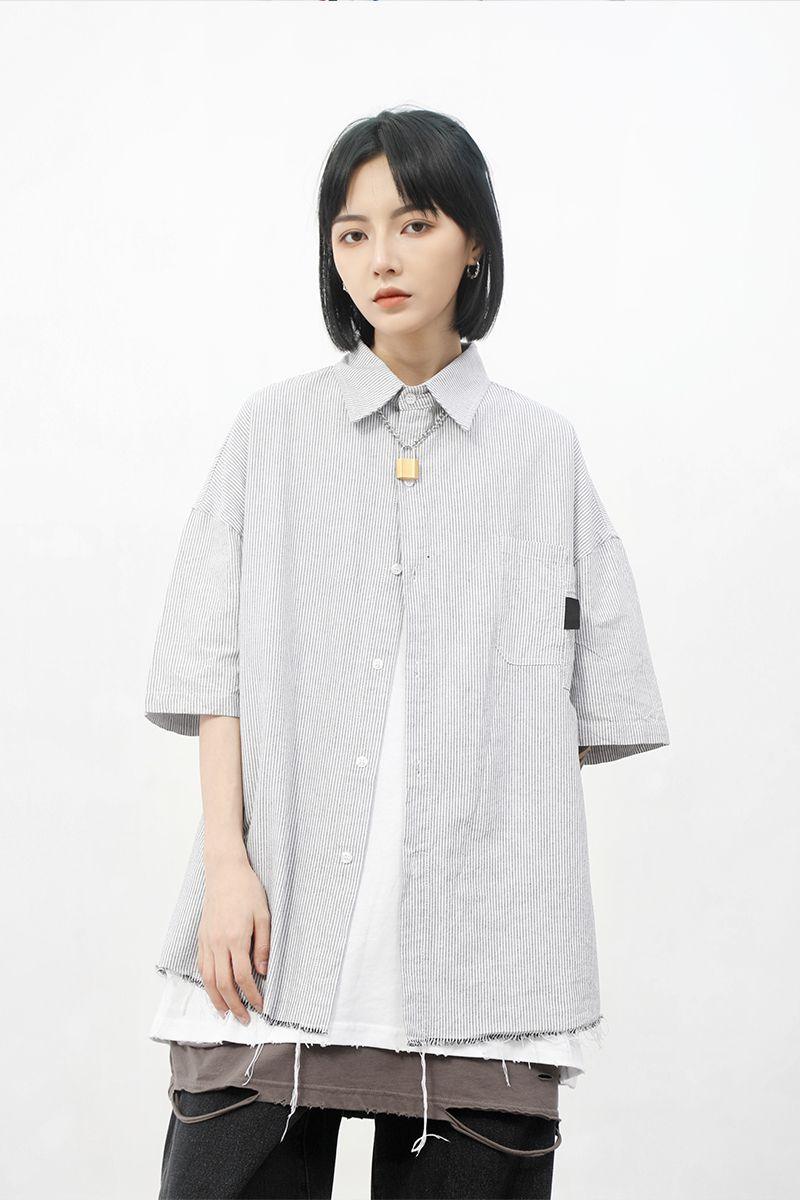 CZ Ripped Striped Button Up Shirt