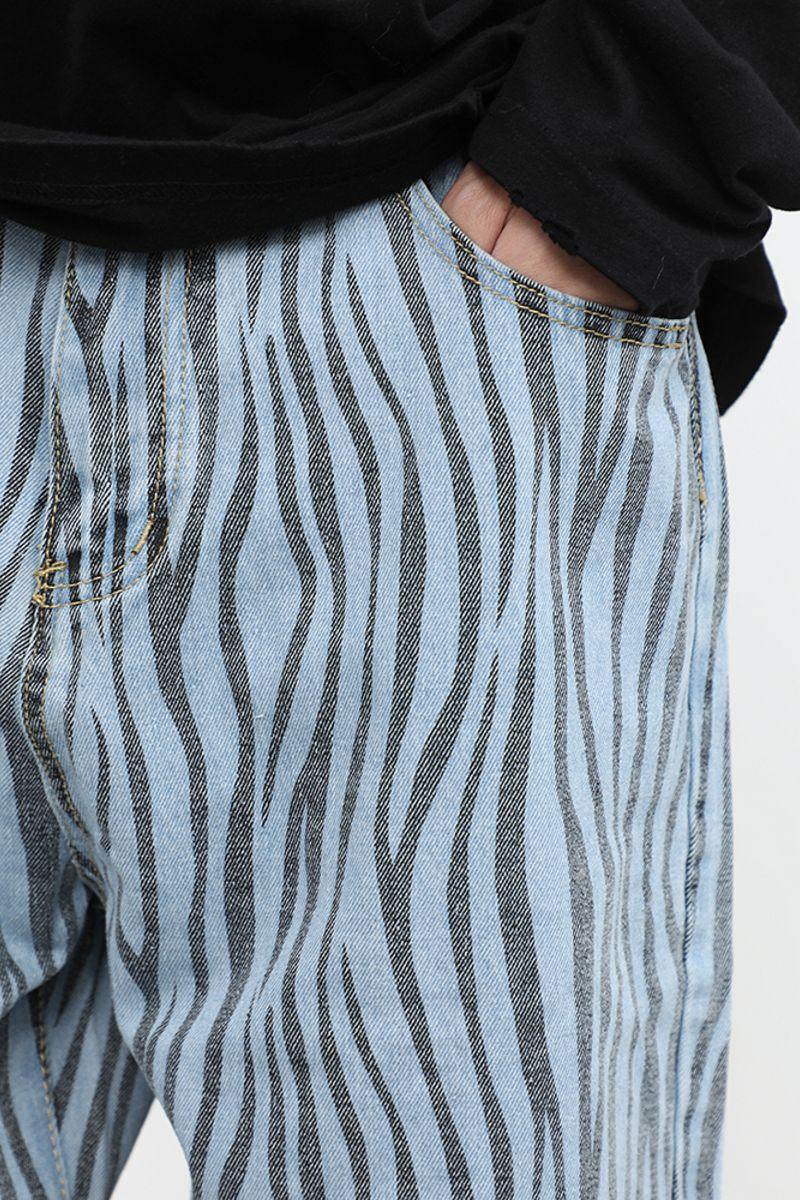 CZ Zebra Pattern Straight Jeans