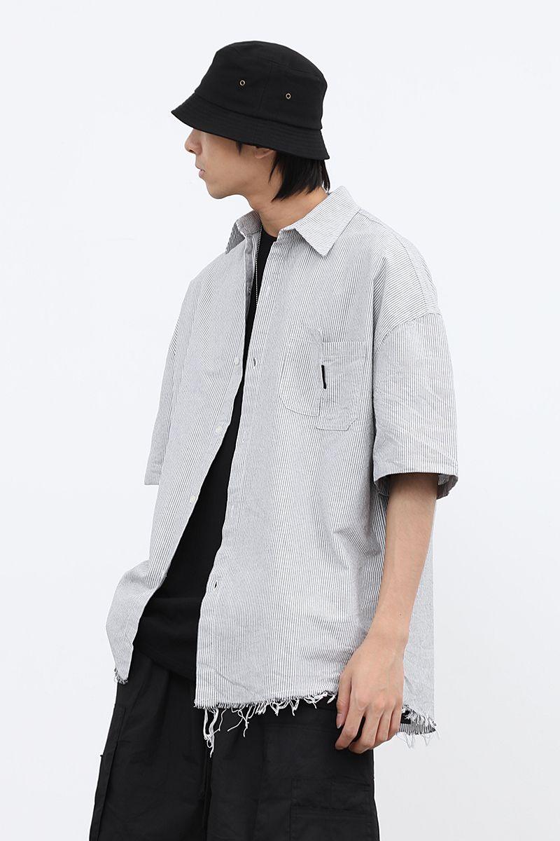 CZ Ripped Striped Button Up Shirt