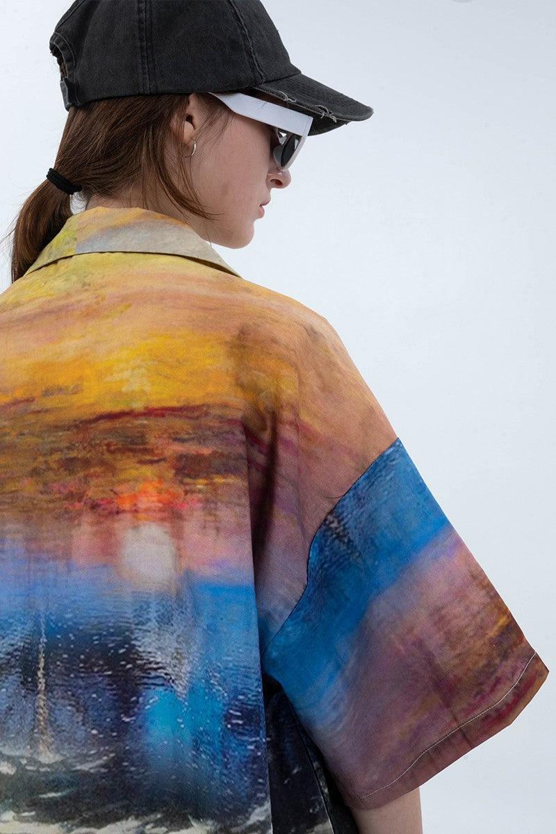 Center of Rotation Sunset Landscape Cuban Shirt
