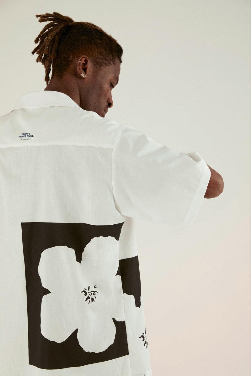 Empty Reference White Floral Print Cuban Shirt