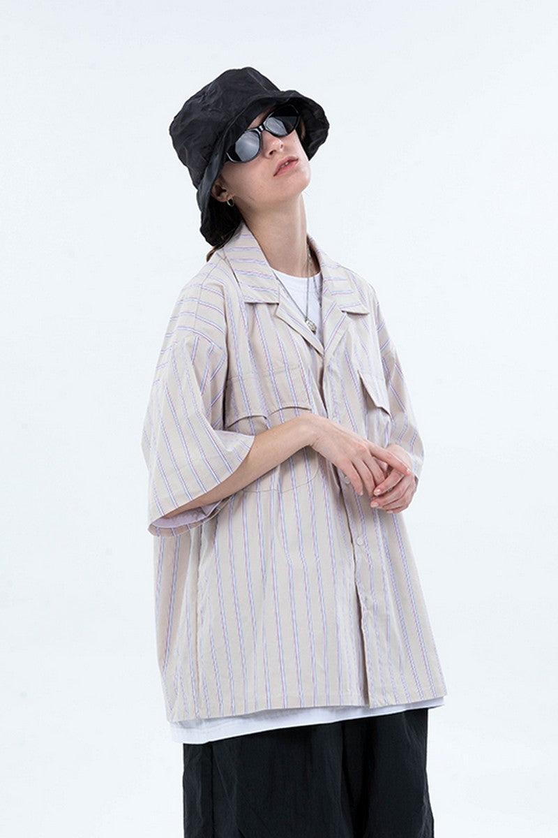Center of Rotation Plaid Striped Cuban Shirt