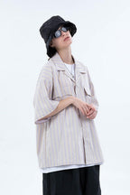 Center of Rotation Plaid Striped Cuban Shirt