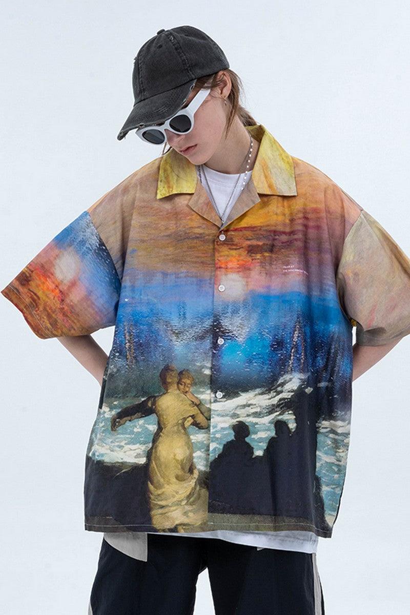 Center of Rotation Sunset Landscape Cuban Shirt