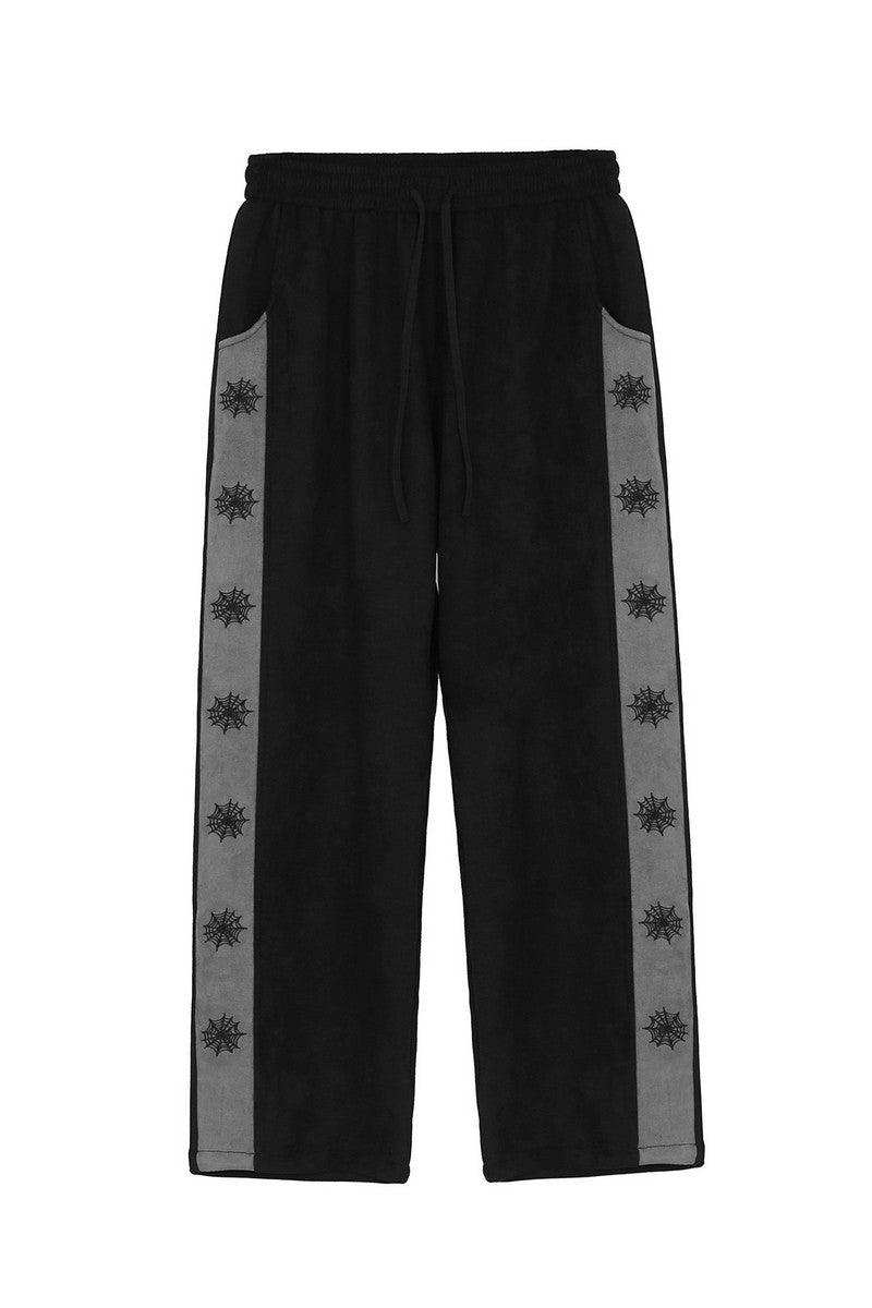 CZ Spider Web Embroidered Velvet Pants