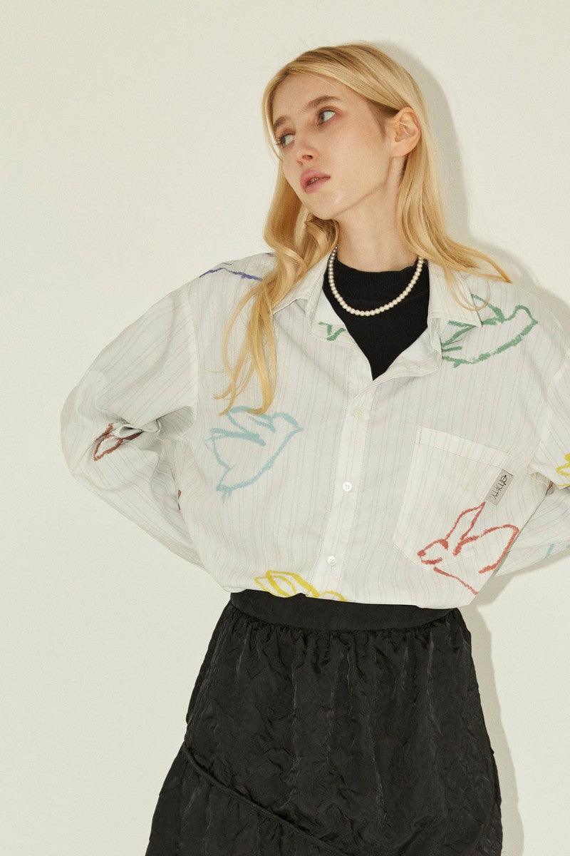 Empty Reference Striped Colorful Birds Shirt