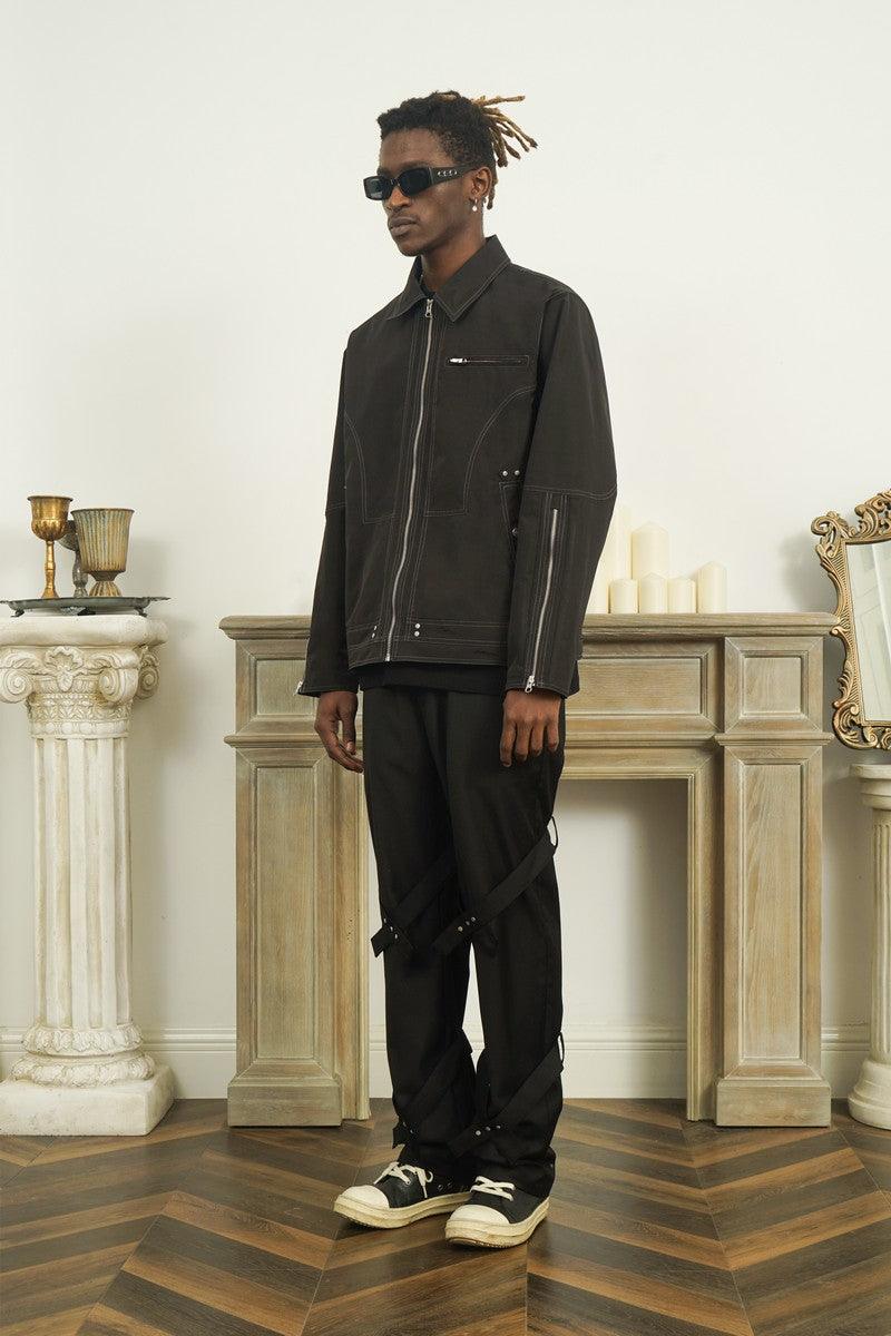 Empty Reference Black Straps Straight Trousers