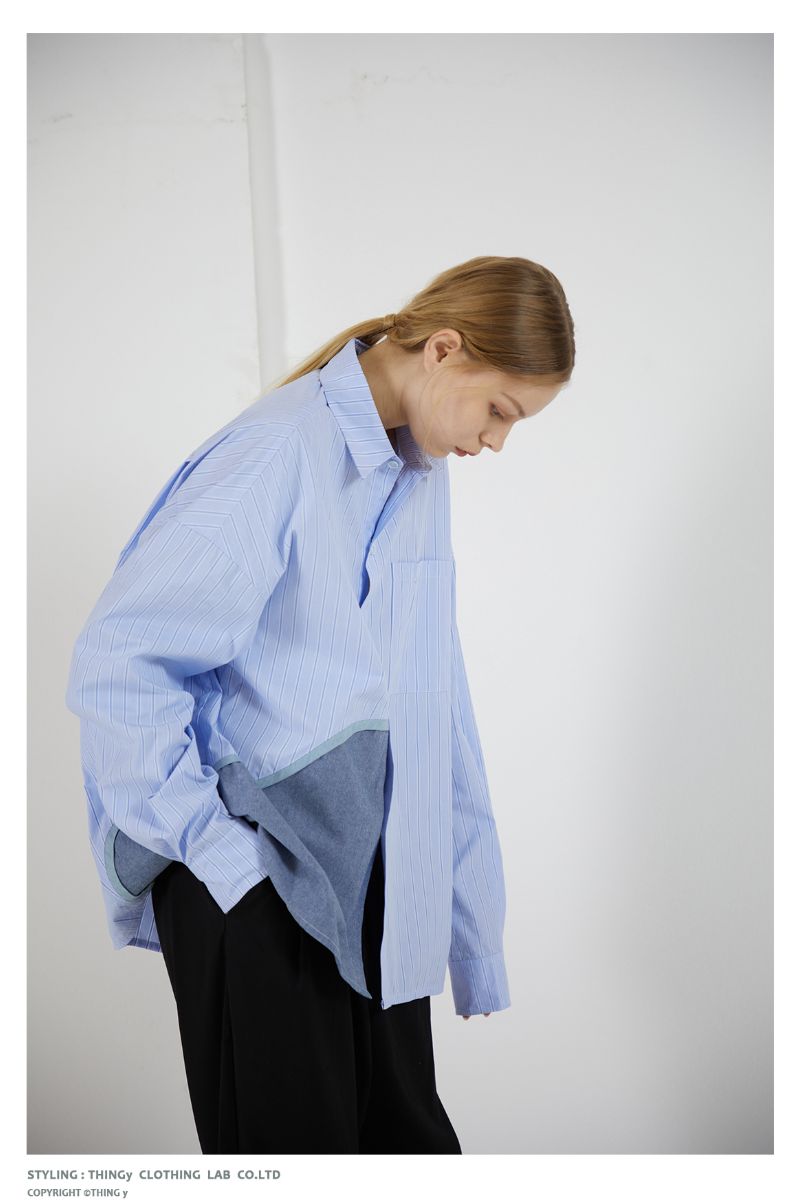 THINGY Blue Striped Stitched LS Shirt