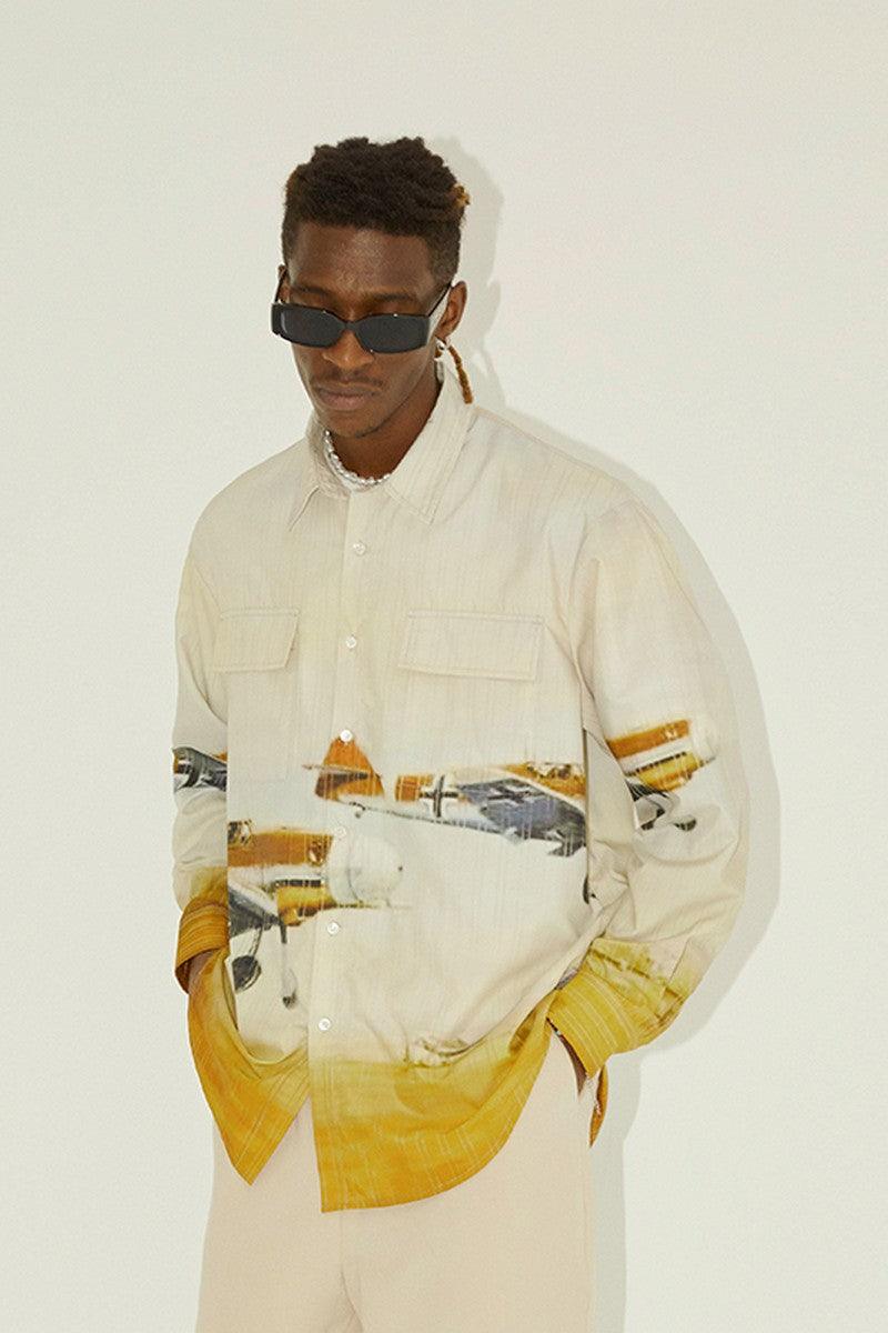 Empty Reference Airplane Landscape Print Shirt