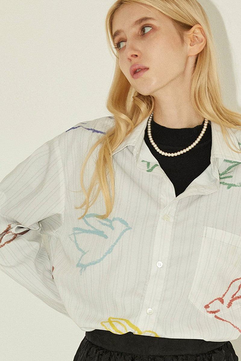 Empty Reference Striped Colorful Birds Shirt