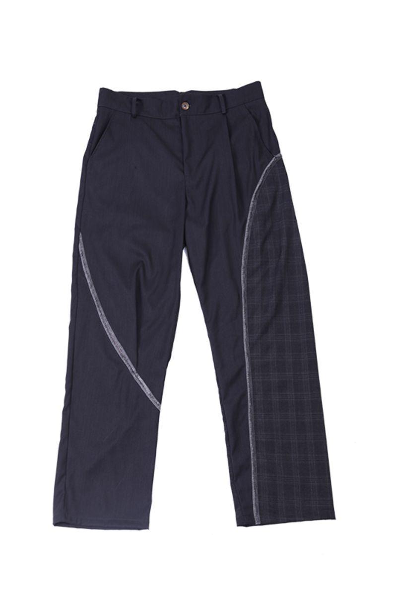 Center of Rotation Plaid Stitching Straight Trousers