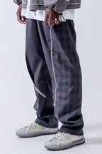 Center of Rotation Plaid Stitching Straight Trousers