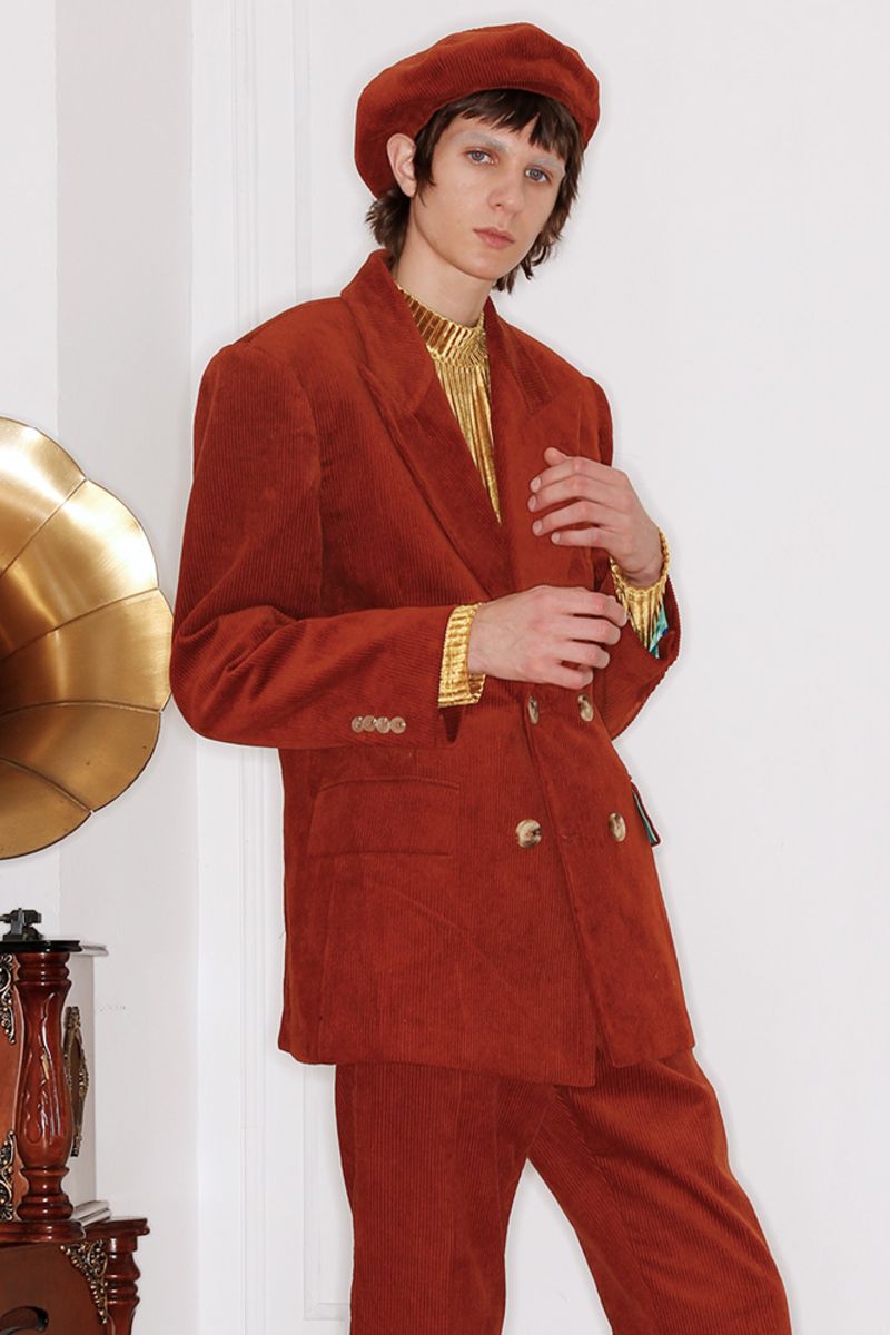 Mix7 Retro Wine Corduroy Blazer