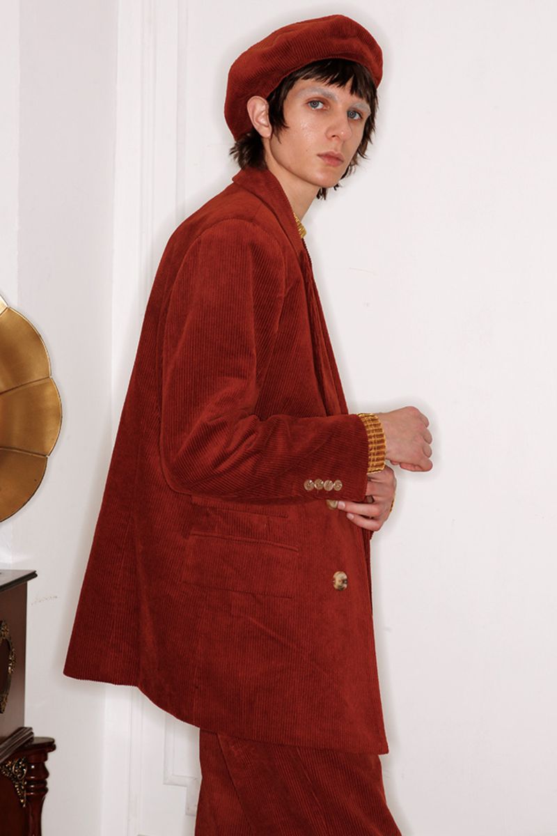 Mix7 Retro Wine Corduroy Blazer