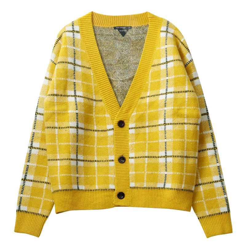 Mix7 Plaid Mohair Cardigan Sweater