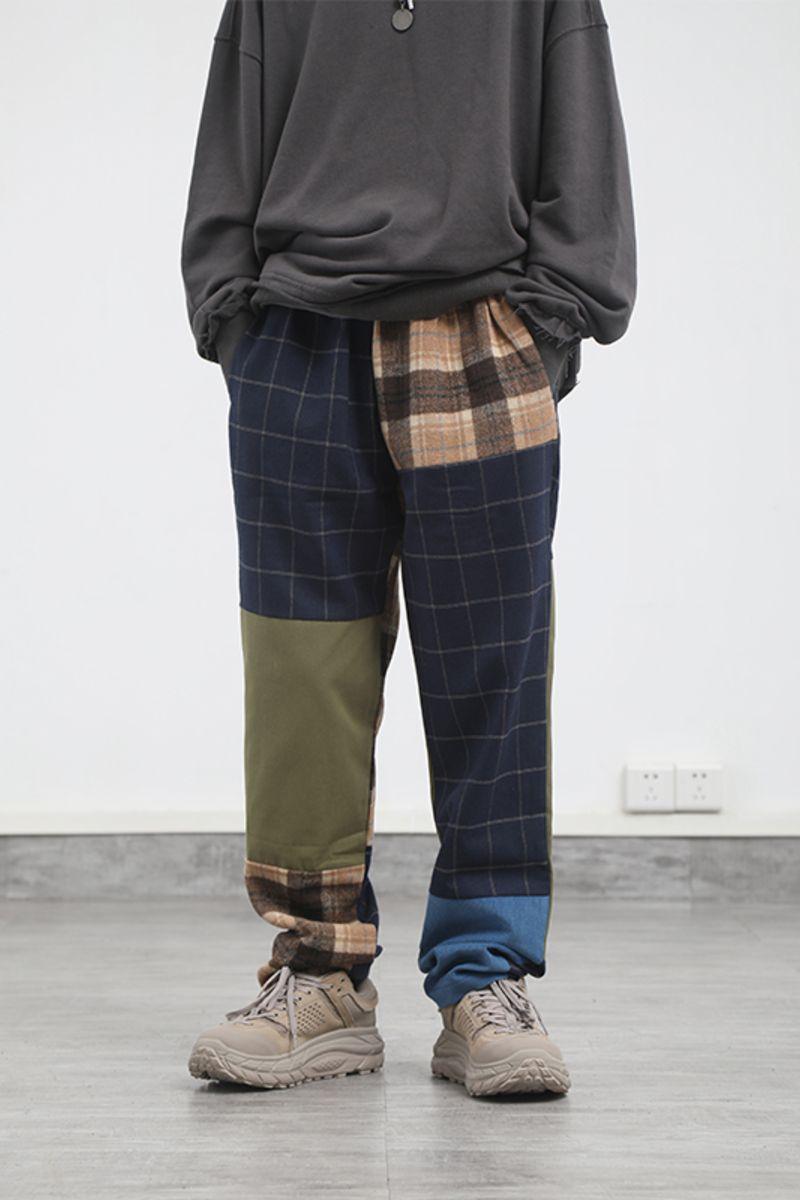 CZ Mixed Plaid Stitching Trousers