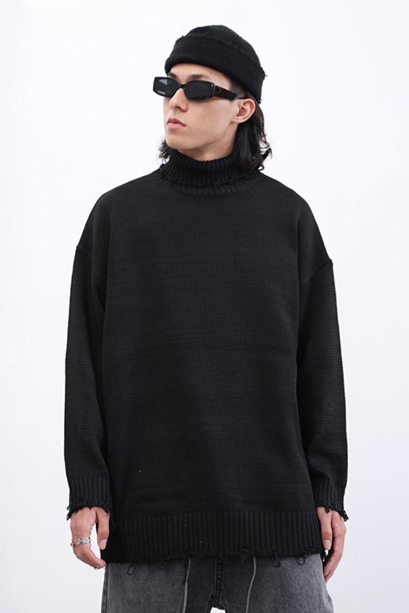 CZ Solid Black Turtleneck