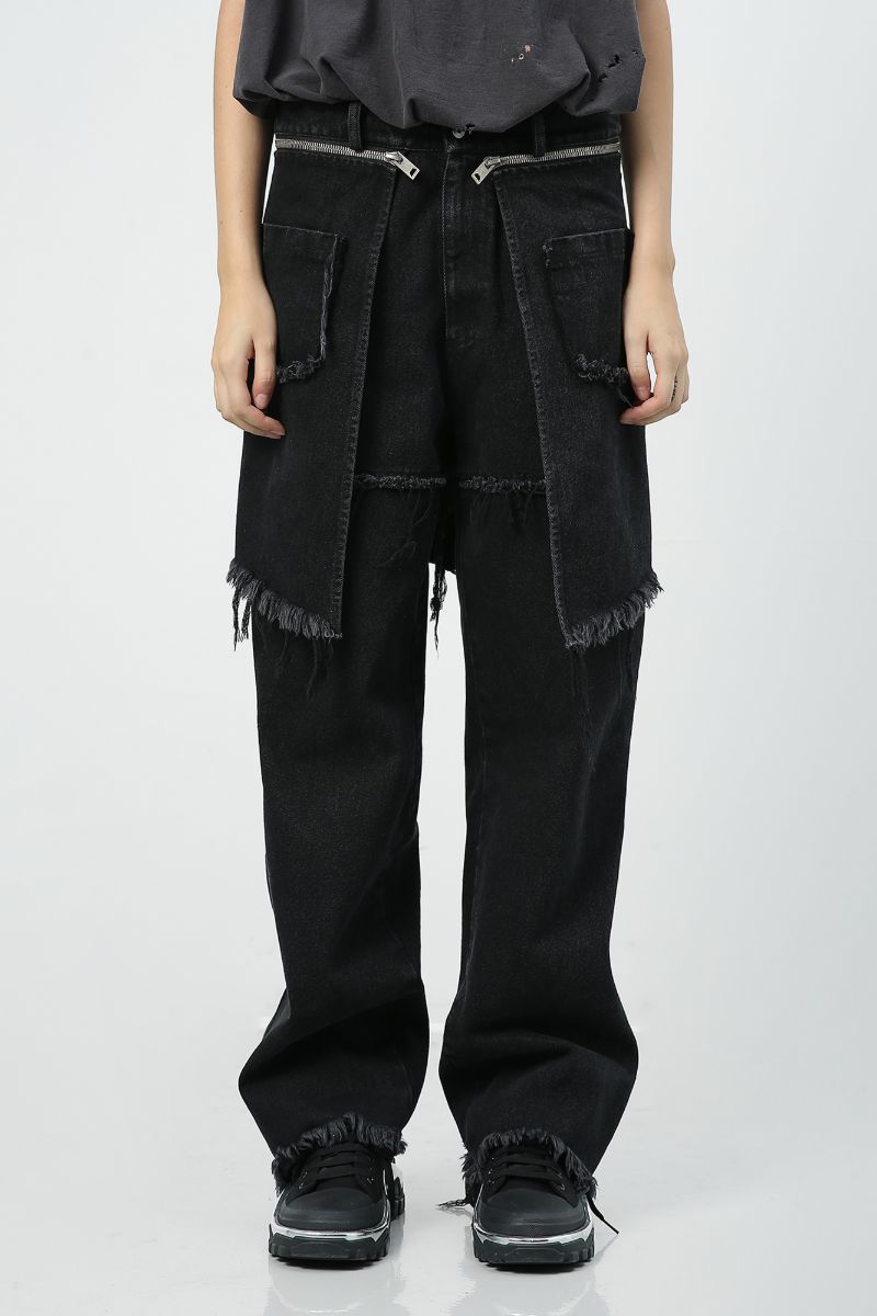 Unknown World Detachable Fabric Washed Jeans