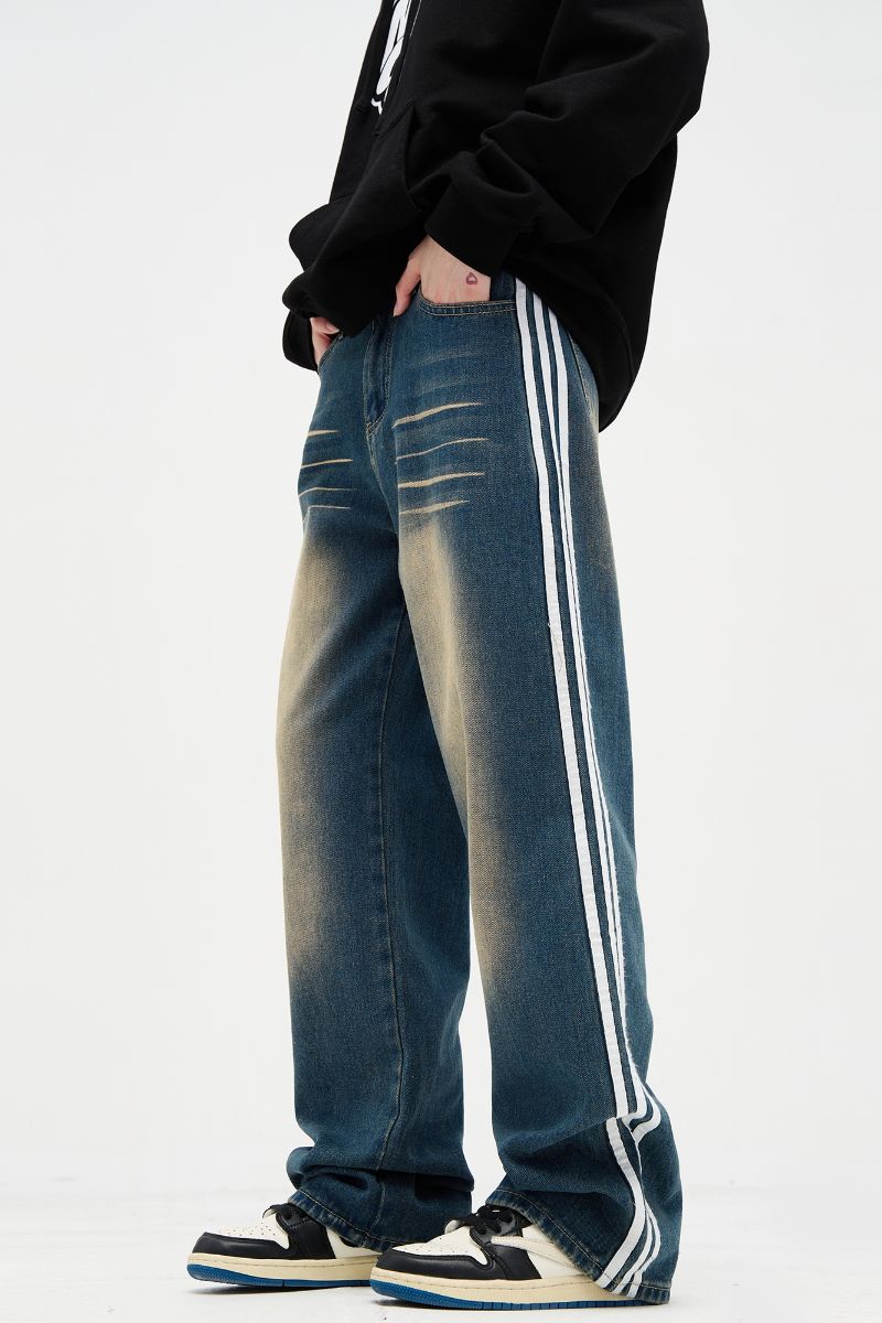 Washed Loose Track Jeans