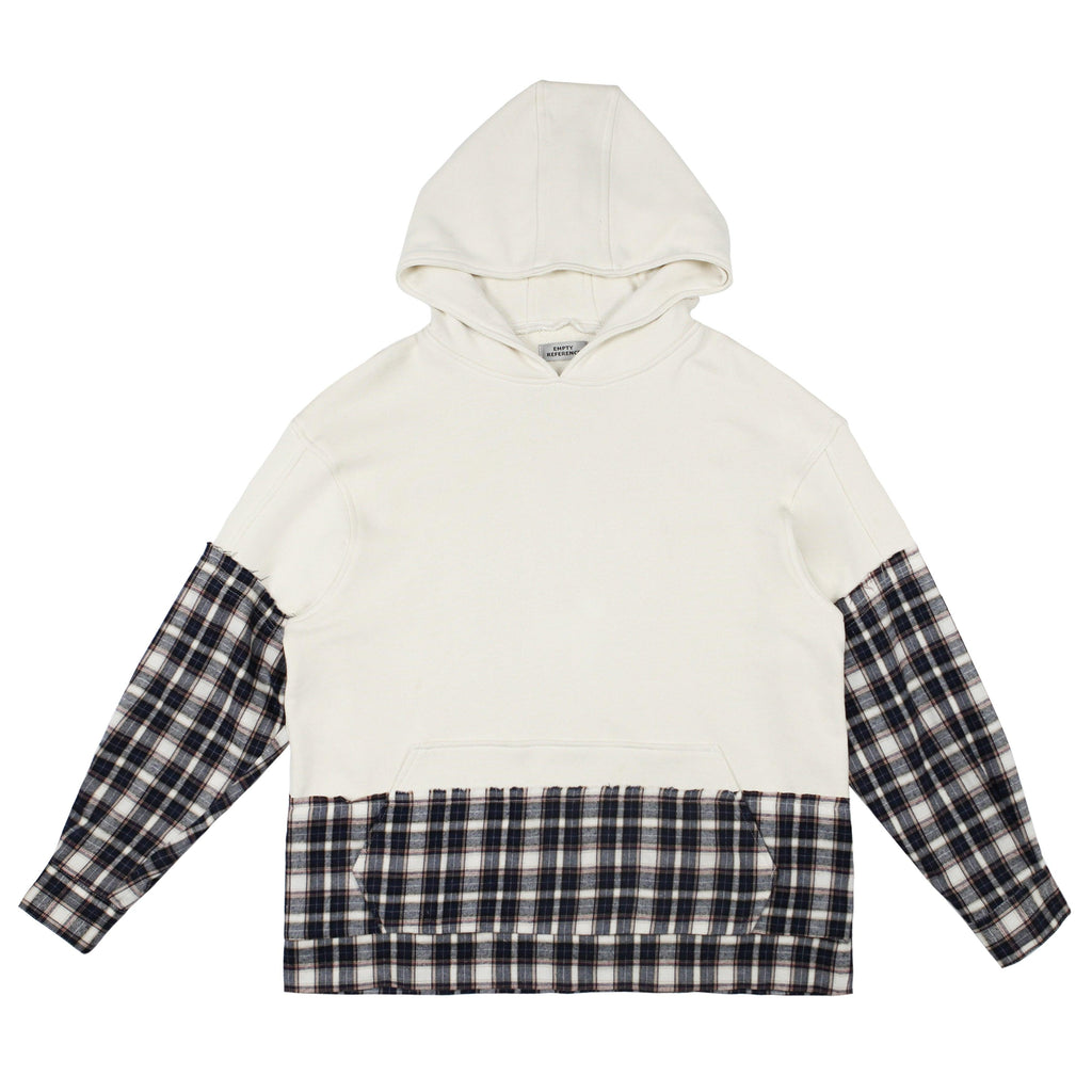 Empty Reference White Plaid Stitched Hoodie