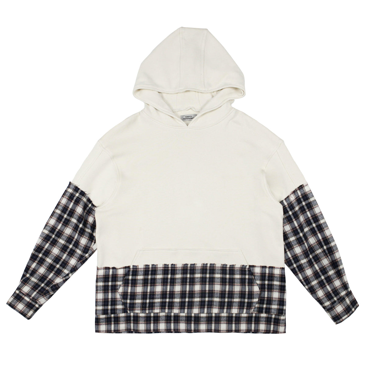Empty Reference White Plaid Stitched Hoodie