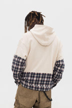 Empty Reference White Plaid Stitched Hoodie