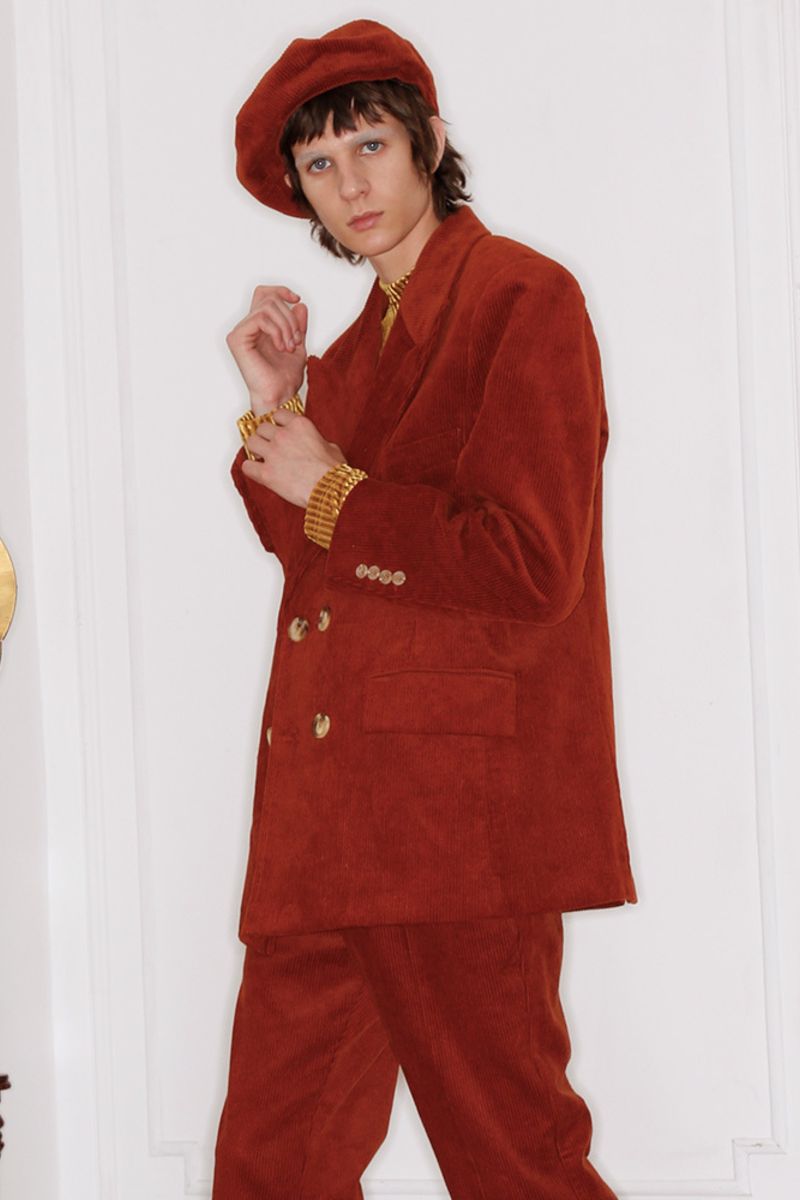 Mix7 Retro Wine Corduroy Blazer