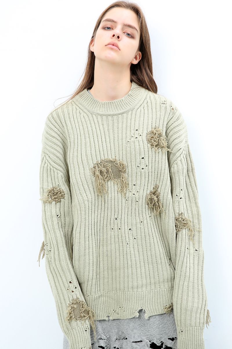 Unknown World Earth Gray Distressed Sweater
