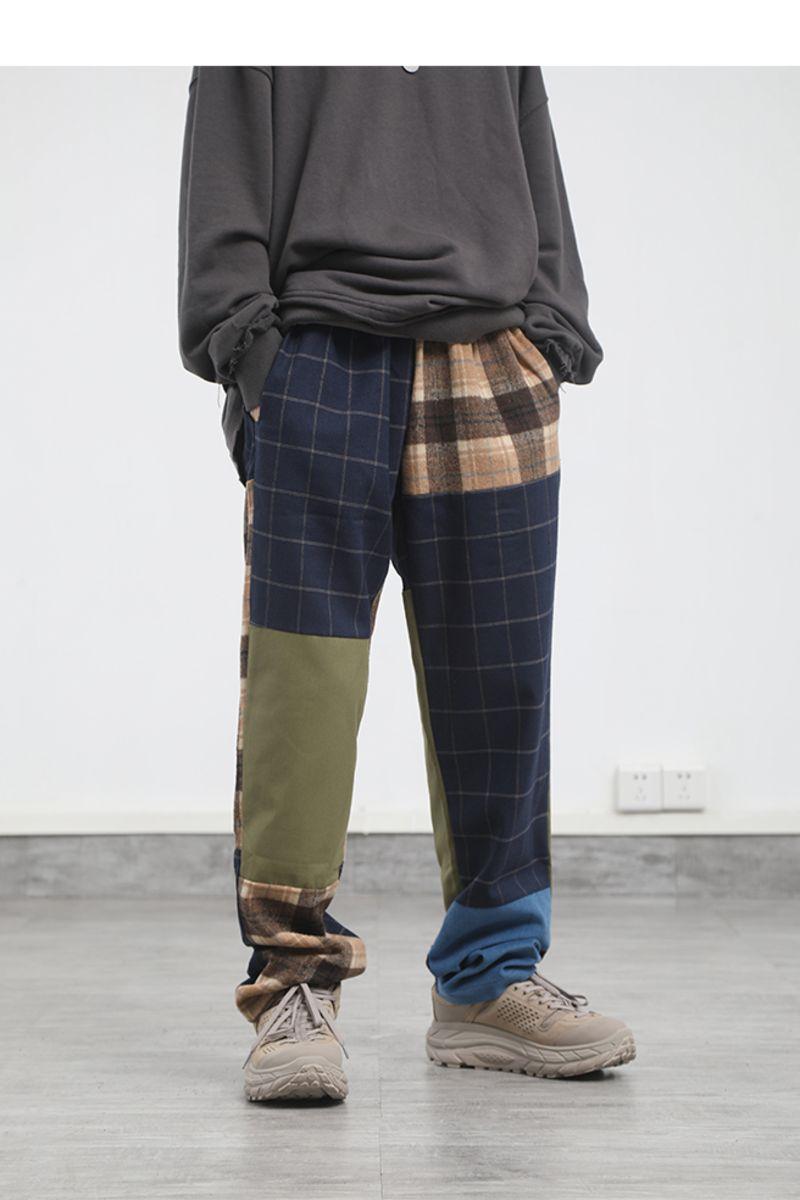 CZ Mixed Plaid Stitching Trousers