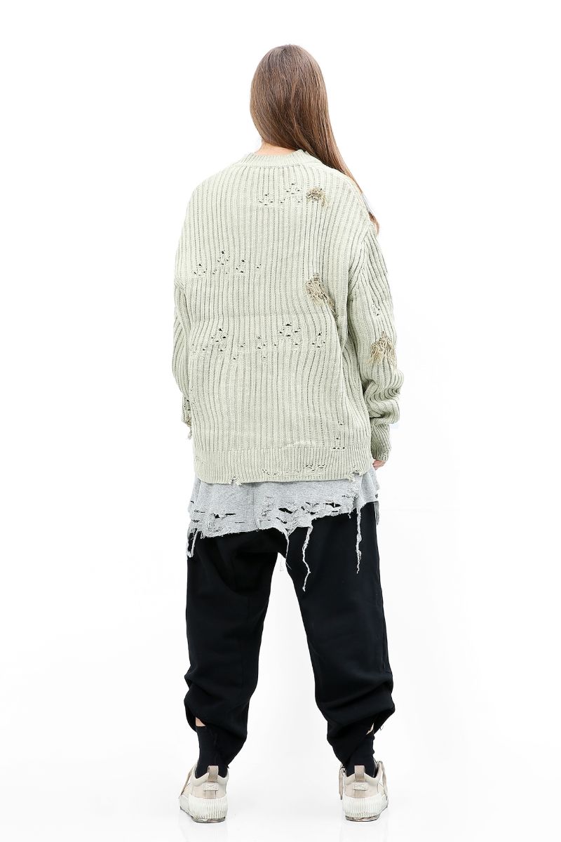Unknown World Earth Gray Distressed Sweater